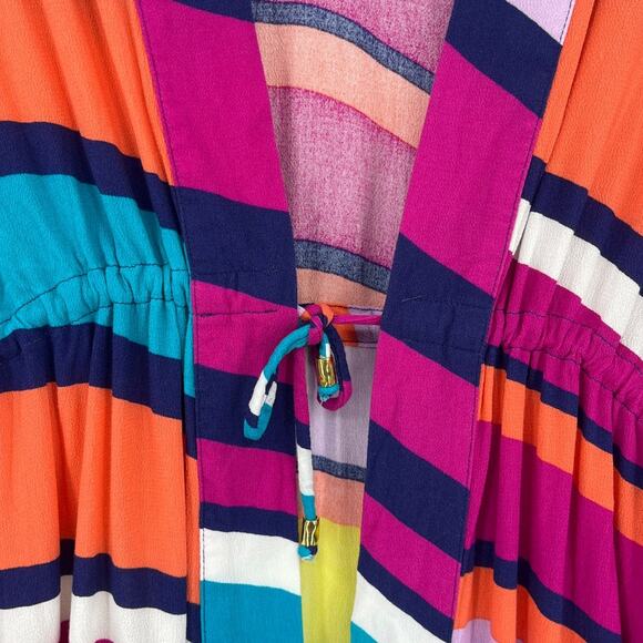 Trina Turk Catch A Wave Tie Front Kimono Swim Cover Up Robe Sz M Rainbow Resort - Picture 3 of 8